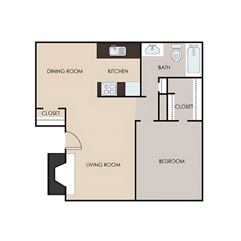 a floor plan of a studio apartment with a bedroom and a living room